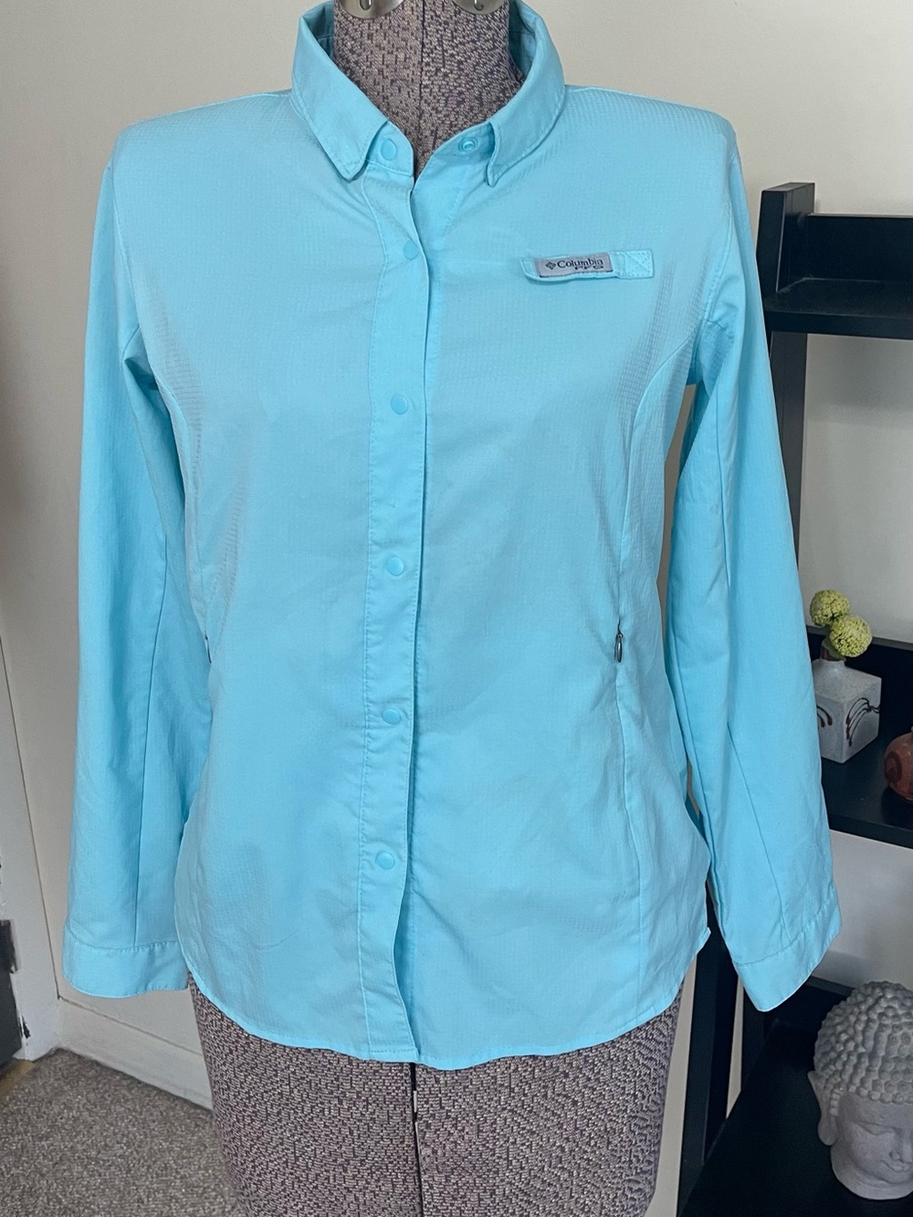 Columbia Light Aqua Button-Front Outdoor Shirt PFG Tamiami ll
